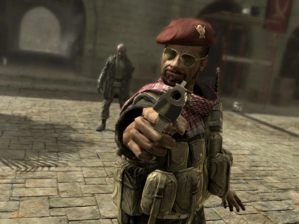 A character from Call of Duty aiming with an Desert Eagle airsoft pistol