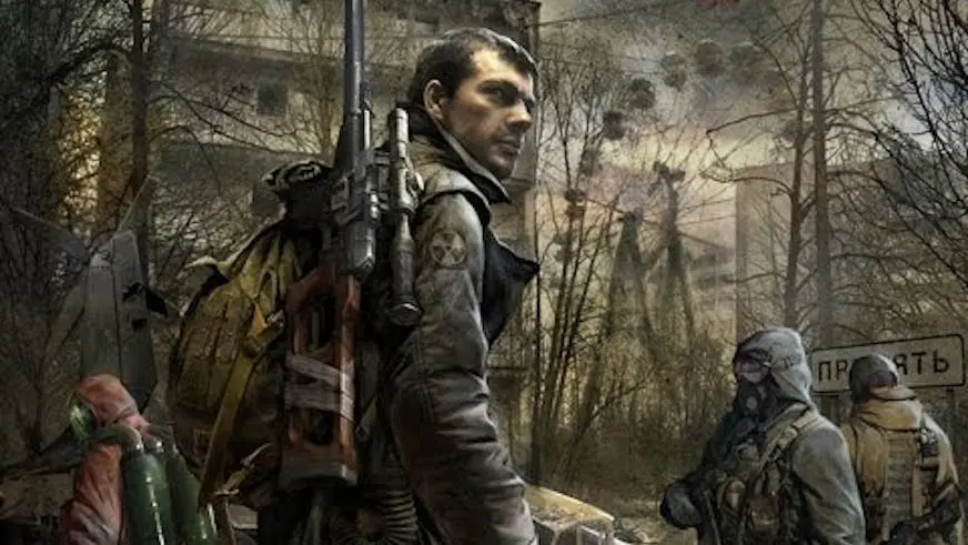 The main character of the game STALKER with an airsoft gun Vintar on his back